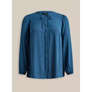NWT Torrid Women's Crinkle Gauze Button Front Tie Neck Peasant Blouse, Blue 3X